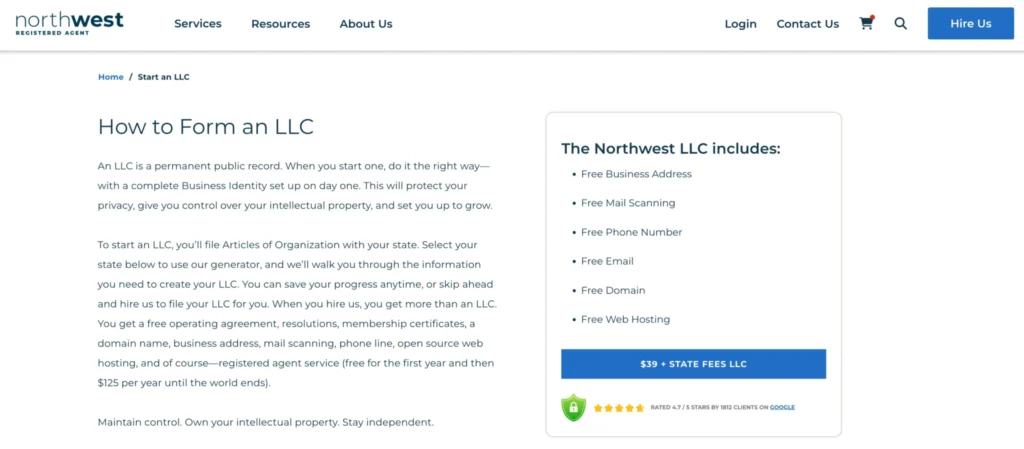 Northwest Registered Agent – Pricing